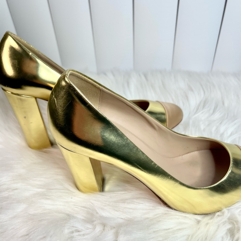 Vintage J.Crew Etta Cap-toe Gold and Tan Metallic Women's Pumps - Picture 7 of 15